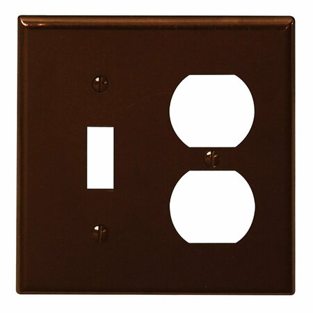 LEVITON 2-Gang Plastic Single Toggle/Duplex Outlet Wall Plate, Brown 001-85005